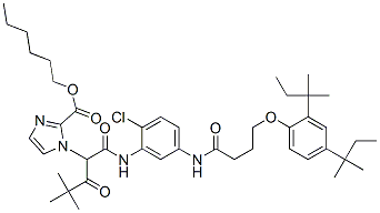 hexyl 1-[1-[[[5-[[4-[2,4-bis(tert-pentyl)phenoxy]-1-oxobutyl]amino]-2-chlorophenyl]amino]carbonyl]-3,3-dimethyl-2-oxobutyl]-1H-imidazolecarboxylate,84184-25-8,结构式
