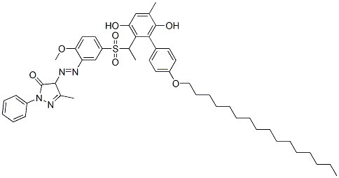 4-[[5-[[1-[4'-(hexadecyloxy)-3,6-dihydroxy-5-methyl[1,1'-biphenyl]-2-yl]ethyl]sulphonyl]-2-methoxyphenyl]azo]-2,4-dihydro-5-methyl-2-phenyl-3H-pyrazol-3-one Struktur