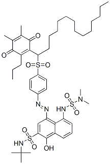 N-(tert-butyl)-5-[[(dimethylamino)sulphonyl]amino]-4-[[4-[[1-(4,5-dimethyl-3,6-dioxo-2-propylcyclohexa-1,4-dien-1-yl)tetradecyl]sulphonyl]phenyl]azo]-1-hydroxynaphthalene-2-sulphonamide Structure