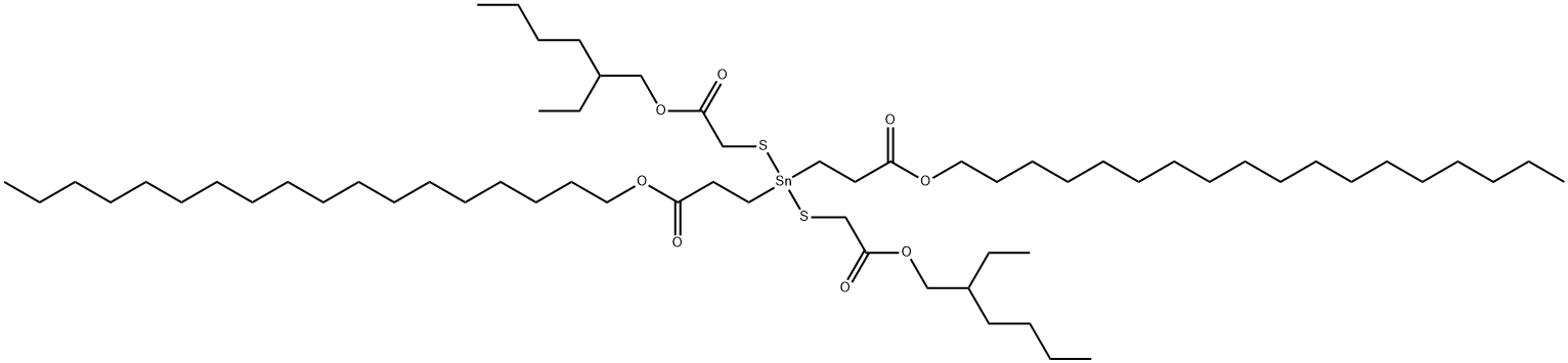 2-ethylhexyl 10-ethyl-4,4-bis[3-(octadecyloxy)-3-oxopropyl]-7-oxo-8-oxa-3,5-dithia-4-stannatetradecanoate Struktur
