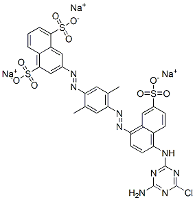 trisodium 3-[[4-[[4-[(4-amino-6-chloro-1,3,5-triazin-2-yl)amino]-7-sulphonato-1-naphthyl]azo]-2,5-dimethylphenyl]azo]naphthalene-1,5-disulphonate 结构式