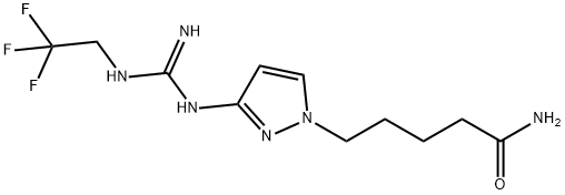 3-[[イミノ[(2,2,2-トリフルオロエチル)アミノ]メチル]アミノ]-1H-ピラゾール-1-ペンタンアミド 化学構造式