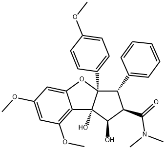 (1R)-2,3,3a,8b-テトラヒドロ-1α,8bβ-ジヒドロキシ-6,8-ジメトキシ-3aβ-(4-メトキシフェニル)-N,N-ジメチル-3β-フェニル-1H-シクロペンタ[b]ベンゾフラン-2α-カルボアミド 化学構造式