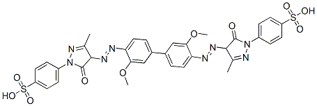 4,4'-[(3,3'-dimethoxy[1,1'-biphenyl]-4,4'-diyl)bis[azo(4,5-dihydro-3-methyl-5-oxo-1H-pyrazole-4,1-diyl)]]bis(benzenesulphonic) acid Structure