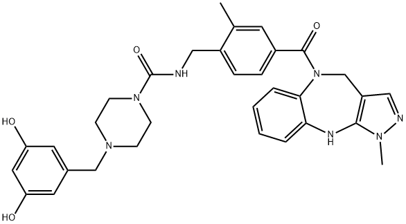 N-[[4-[(4,10-Dihydro-1-methylpyrazolo[3,4-b][1,5]benzodiazepin-5(1H)-yl)carbonyl]-2-methylphenyl]methyl]-4-[(3,5-dihydroxyphenyl)methyl]-1-piperazinecarboxamidedihydrochloride Structure