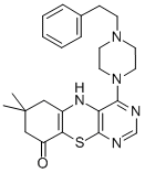 5H-Pyrimido(4,5-b)(1,4)benzothiazin-9(6H)-one, 7,8-dihydro-7,7-dimethy l-4-(4-(2-phenylethyl)-1-piperazinyl)- 化学構造式