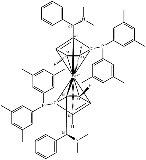(ΑS,ΑS)‐2,2′‐ビス(Α‐N,N‐ジメチルアミノフェニルメチル)‐(R,R)‐1,1′‐ビス(ジ‐3,5‐キシリルホスフィノ)フェロセン 化学構造式