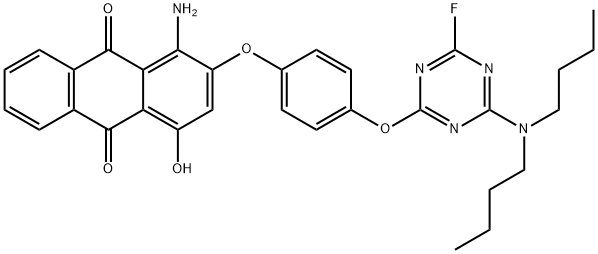 1-アミノ-2-[4-[4-(ジブチルアミノ)-6-フルオロ-1,3,5-トリアジン-2-イルオキシ]フェノキシ]-4-ヒドロキシ-9,10-アントラキノン 化学構造式