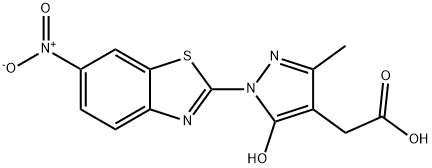 5-Hydroxy-3-methyl-1-(6-nitro-2-benzothiazolyl)-1H-pyrazole-4-acetic a cid 化学構造式