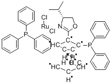 (+)-Dichloro[(4R)-4-(i-propyl)-2-{(R)-2-(diphenylphosphino)ferrocenyl}oxazoline](triphenylphosphine)rutheniuM(II) Struktur
