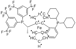 (S)‐1‐[(S)‐2‐(2′‐ジシクロヘキシルホスフィノフェニル)フェロセニル]エチルビス(ジ‐3,5‐トリフルオロメチルフェニル)ホスフィン 化学構造式