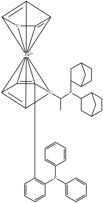 (R)-1-{(RP)-2-[2-(二苯基膦)苯基]二茂铁基}乙基二(2-冰片基)膦, 849925-29-7, 结构式