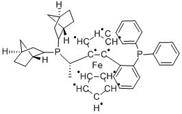 (S)-1-{(SP)-2-[2-(ジフェニルホスフィノ)フェニル]フェロセニル}エチルジ(2-ノルボルニル)ホスフィン 化学構造式