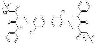 3,3′-[(3,3′-ジクロロ-1,1′-ビフェニル-4,4′-ジイル)ビスアゾ]ビス[N,N,N-トリメチル-2,4-ジオキソ-4-(フェニルアミノ)-1-ブタンアミニウム]・ジクロリド 化学構造式