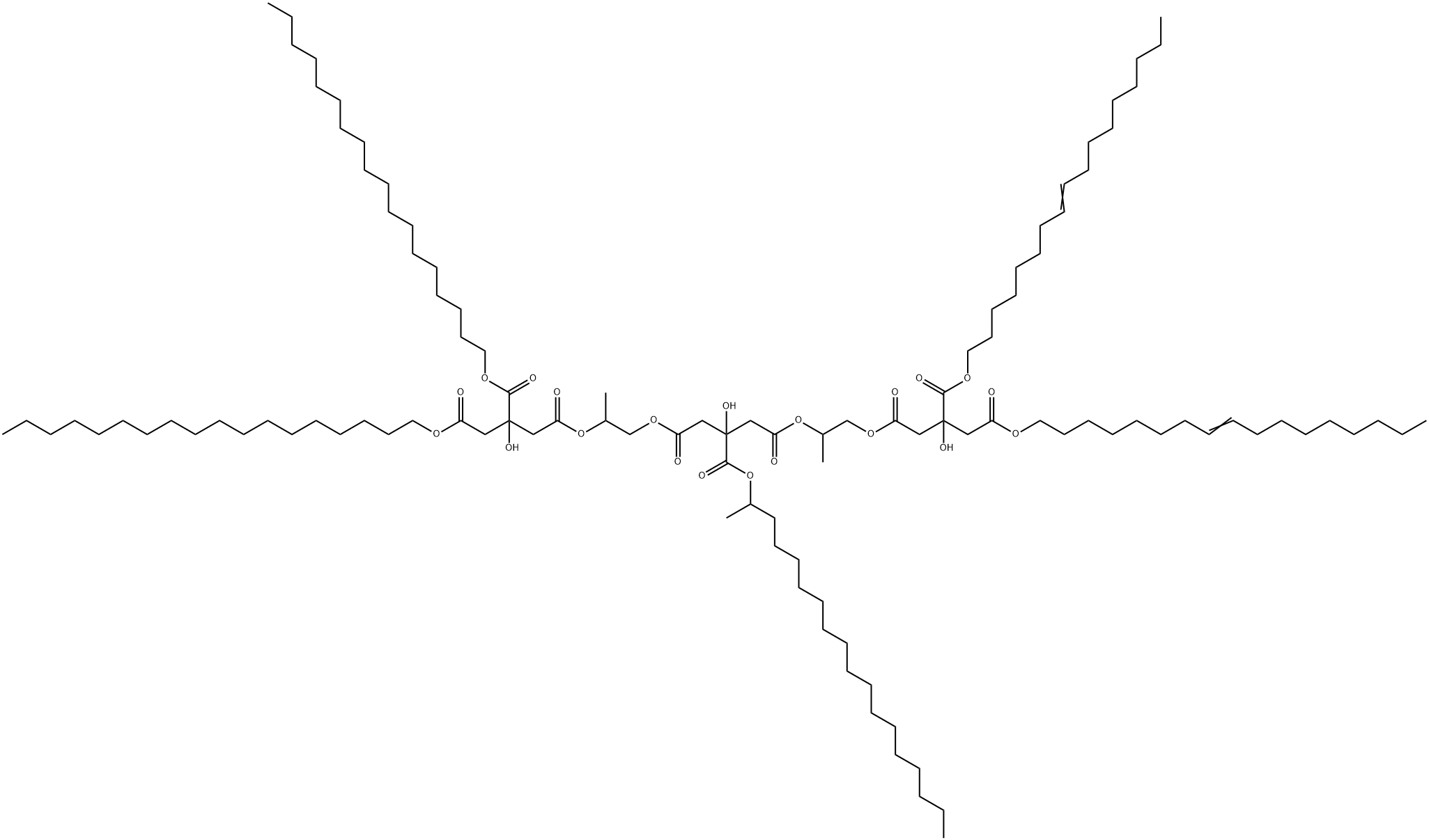 1-heptadec-8-enyl 23-octadecyl 3-[(heptadec-8-enyloxy)carbonyl]-3,12,21-trihydroxy-8,17-dimethyl-12,21-bis[(octadecyloxy)carbonyl]-5,10,14,19-tetraoxo-6,9,15,18-tetraoxatricosanedioate,85049-94-1,结构式