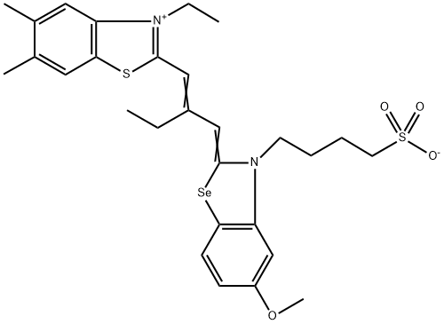 3-ethyl-2-[2-[[5-methoxy-3-(4-sulphonatobutyl)benzoselenazol-2(3H)-ylidene]methyl]but-1-enyl]-5,6-dimethylbenzothiazolium Struktur