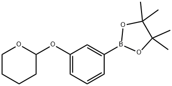 2-[3-(2-テトラヒドロピラニルオキシ)フェニル]-4,4,5,5-テトラメチル-1,3,2-ジオキサボロラン 化学構造式