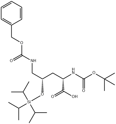 (2S,4S)-5-BENZYLOXYCARBONYLAMINO-2-TERT-BUTOXYCARBONYLAMINO-4-TRIISOPROPYLSILANYLOXY-PENTANOIC ACID 化学構造式