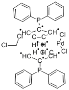 ジクロロ[1,1′‐ビス(ジフェニルホスフィノ)フェロセン]パラジウム(II)アセトン付加体 化学構造式