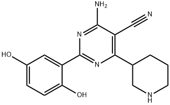 5-PyriMidinecarbonitrile, 4-aMino-2-(2,5-dihydroxyphenyl)-6-(3-piperidinyl)- Struktur