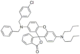 2'-[benzyl(4-chlorobenzyl)amino]-6'-(dibutylamino)spiro[isobenzofuran-1(3H)-9'[9H]-xanthene]-3-one,85223-10-5,结构式