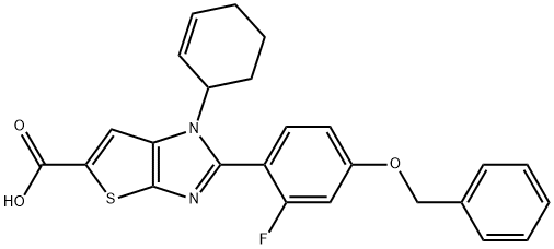 1H-Thieno[2,3-d]imidazole-5-carboxylic  acid,  1-(2-cyclohexen-1-yl)-2-[2-fluoro-4-(phenylmethoxy)phenyl]- 化学構造式