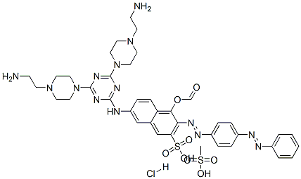 7-[[4,6-bis[4-(2-aminoethyl)-1-piperazinyl]-1,3,5-triazin-2-yl]amino]-4-hydroxy-3-[[p-(phenylazo)phenyl]azo]naphthalene-2-sulphonic acid, formate, hydrochloride, methanesulphonate 结构式
