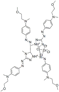 3,5-ビス[[4-[(2-メトキシエチル)メチルアミノ]フェニル]アゾ]-1,4-ジメチル-1H-1,2,4-トリアゾール-4-イウム・0.5テトラクロロジンカート 化学構造式