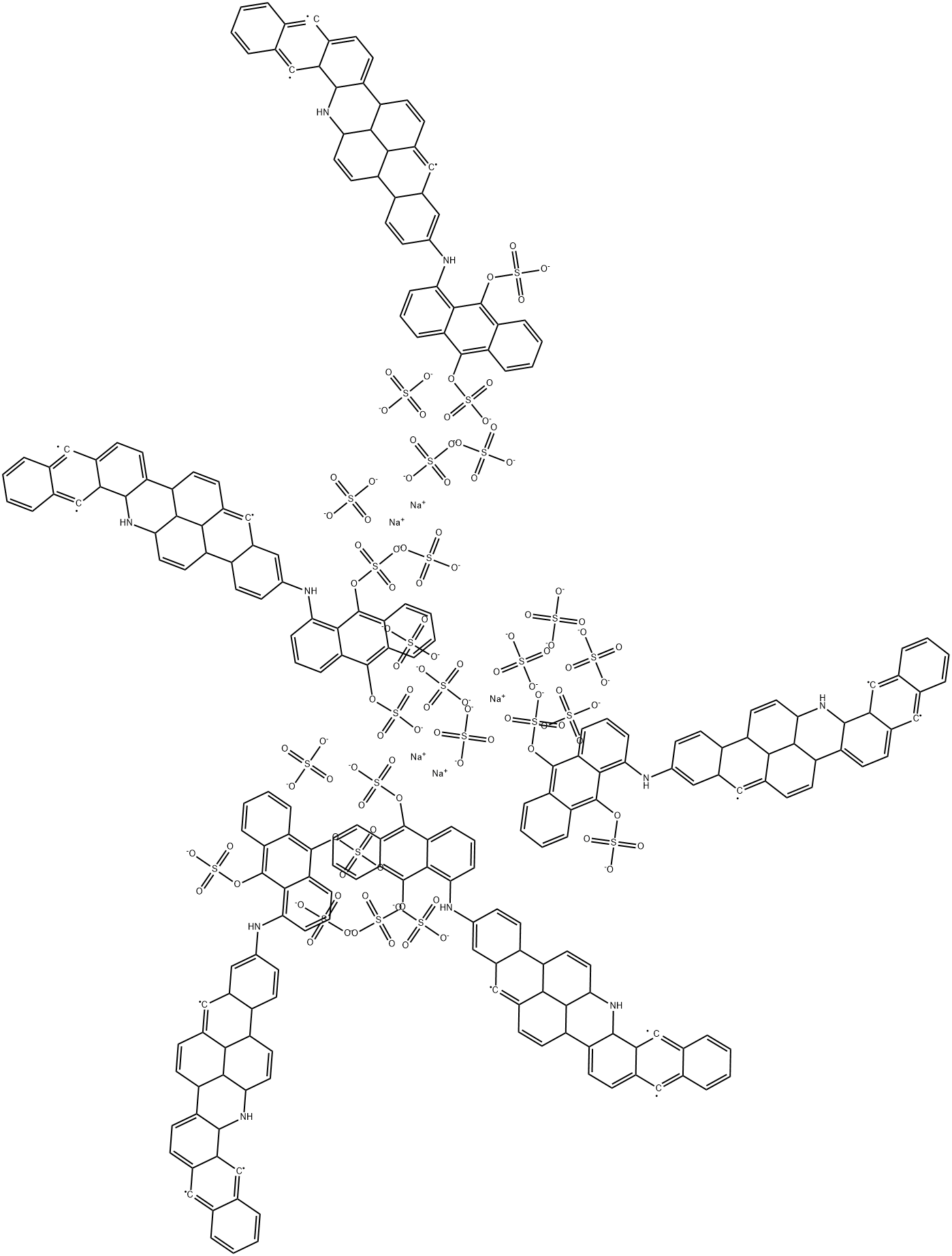 pentasodium 3-[[9,10-bis(sulphonatooxy)-1-anthryl]amino]anthra[2,1,9-mna]naphth[2,3-h]acridine-5,10,15-triyl tris(sulphate) Struktur