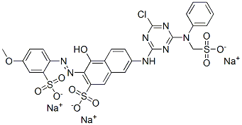 trisodium 7-[[4-chloro-6-[phenyl(sulphonatomethyl)amino]-1,3,5-triazin-2-yl]amino]-4-hydroxy-3-[(4-methoxy-2-sulphonatophenyl)azo]naphthalene-2-sulphonate ,85455-59-0,结构式
