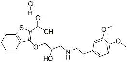 3-[3-[2-(3,4-dimethoxyphenyl)ethylamino]-2-hydroxy-propoxy]-4,5,6,7-te trahydrobenzothiophene-2-carboxylic acid hydrochloride 化学構造式