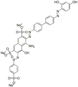 4-amino-3-[[4'-[(2,4-dihydroxyphenyl)azo][1,1'-biphenyl]-4-yl]azo]-5-hydroxy-6-[(4-sulphophenyl)azo]naphthalene-2,7-disulphonic acid, sodium salt Structure