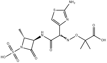 rel-2-[[[1-(2-アミノ-4-チアゾリル)-2-[[(2R*)-2α*-メチル-4-オキソ-1-スルホ-3β*-アゼチジニル]アミノ]-2-オキソエチリデン]アミノ]オキシ]-2-メチルプロパン酸 化学構造式