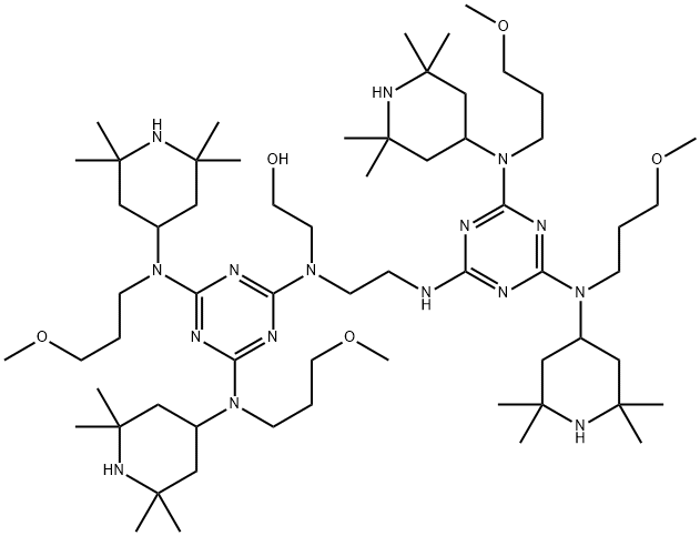 Ethanol, 2-[[4,6-bis[(3-methoxypropyl)(2,2,6,6-tetramethyl-4-piperidinyl)amino]-1,3,5-triazin-2-yl][2-[[4,6-bis[(3-methoxypropyl)(2,2,6,6-tetramethyl-4-piperidinyl)amino]-1,3,5-triazin-2-yl]amino]ethyl]amino]-,85567-20-0,结构式