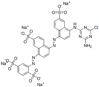 tetrasodium 2-[[4-[[4-[(4-amino-6-chloro-1,3,5-triazin-2-yl)amino]-6-sulphonato-1-naphthyl]azo]-7-sulphonato-1-naphthyl]azo]benzene-1,4-disulphonate Struktur