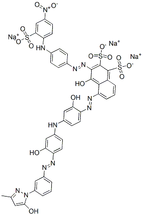 4-hydroxy-5-[[2-hydroxy-4-[3-hydroxy-4-[[3-(5-hydroxy-3-methyl-1H-pyrazol-1-yl)phenyl]azo]anilino]phenyl]azo]-3-[[4-(4-nitro-2-sulphoanilino)phenyl]azo]naphthalenedisulphonic acid, sodium salt Structure