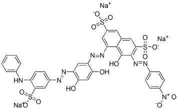 trisodium 5-[[2,4-dihydroxy-5-[[4-(phenylamino)-3-sulphonatophenyl]azo]phenyl]azo]-4-hydroxy-3-[(4-nitrophenyl)azo]naphthalene-2,7-disulphonate Structure