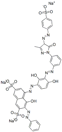 trisodium 4-[[3-[[3-[4,5-dihydro-3-methyl-5-oxo-4-[(4-sulphonatophenyl)azo]-1H-pyrazol-1-yl]phenyl]azo]-2,4-dihydroxyphenyl]azo]-5-hydroxy-6-(phenylazo)naphthalene-2,7-disulphonate Structure