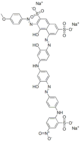 trisodium 4-hydroxy-5-[[2-hydroxy-4-[[3-hydroxy-4-[[4-[(4-nitro-2-sulphonatophenyl)amino]phenyl]azo]phenyl]amino]phenyl]azo]-3-[(4-methoxyphenyl)azo]naphthalene-2,7-disulphonate Structure