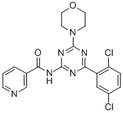 3-Pyridinecarboxamide, N-(4-(2,5-dichlorophenyl)-6-(4-morpholinyl)-1,3 ,5-triazin-2-yl)- Struktur