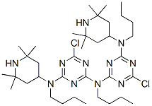 N,N'-ジブチル-N-[4-[ブチル(2,2,6,6-テトラメチルピペリジン-4-イル)アミノ]-6-クロロ-1,3,5-トリアジン-2-イル]-6-クロロ-N'-(2,2,6,6-テトラメチルピペリジン-4-イル)-1,3,5-トリアジン-2,4-ジアミン 化学構造式