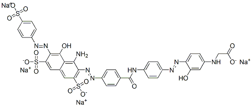 tetrasodium N-[4-[[4-[[4-[[1-amino-8-hydroxy-3,6-disulphonato-7-[(4-sulphonatophenyl)azo]-2-naphthyl]azo]benzoyl]amino]phenyl]azo]-3-hydroxyphenyl]glycinate Structure