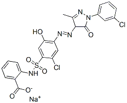 sodium 2-[[[2-chloro-4-[[1-(3-chlorophenyl)-4,5-dihydro-3-methyl-5-oxo-1H-pyrazol-4-yl]azo]-5-hydroxyphenyl]sulphonyl]amino]benzoate 结构式