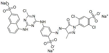 trisodium 5-[[4-chloro-6-[[3-[[1-(2,5-dichloro-4-sulphonatophenyl)-4,5-dihydro-3-methyl-5-oxo-1H-pyrazol-4-yl]azo]-4-sulphonatophenyl]amino]-1,3,5-triazin-2-yl]amino]naphthalene-2-sulphonate Structure