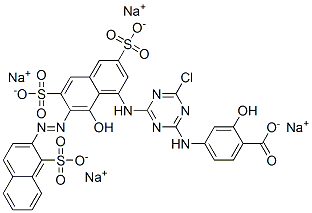 4-[[4-クロロ-6-[[8-ヒドロキシ-3,6-ビス[(ソジオオキシ)スルホニル]-7-[[1-[(ソジオオキシ)スルホニル]-2-ナフタレニル]アゾ]-1-ナフタレニル]アミノ]-1,3,5-トリアジン-2-イル]アミノ]-2-ヒドロキシ安息香酸ナトリウム 化学構造式