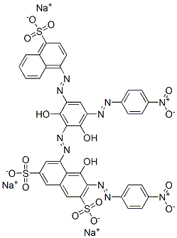 trisodium 5-[[2,6-dihydroxy-3-[(4-nitrophenyl)azo]-5-[(4-sulphonato-1-naphthyl)azo]phenyl]azo]-4-hydroxy-3-[(4-nitrophenyl)azo]naphthalene-2,7-disulphonate 结构式