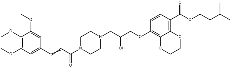 3-methylbutyl 2,3-dihydro-8-[2-hydroxy-3-[4-(3',4',5'-trimethoxycinnamoyl)-1-piperazinyl]propoxy]-1,4-benzodioxin-5-carboxylate Structure