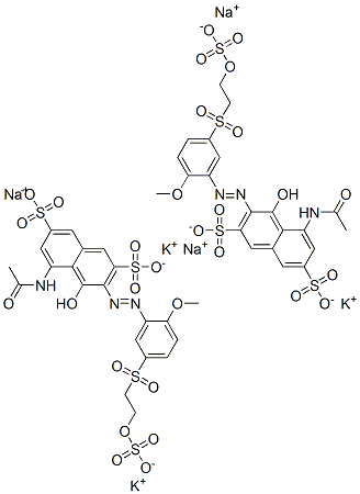 5-acetamido-4-hydroxy-3-[[2-methoxy-5-[[2-(sulphooxy)ethyl]sulphonyl]phenyl]azo]naphthalene-2,7-disulphonic acid, potassium sodium salt,85940-67-6,结构式