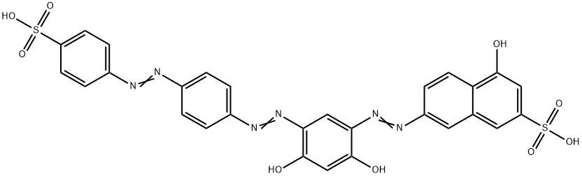 7-[[2,4-ジヒドロキシ-5-[[4-[(4-スルホフェニル)アゾ]フェニル]アゾ]フェニル]アゾ]-4-ヒドロキシ-2-ナフタレンスルホン酸 化学構造式