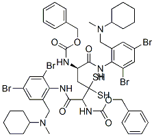 benzyl N-[(1R)-1-[[2,4-dibromo-6-[(cyclohexyl-methyl-amino)methyl]phenyl]carbamoyl]-2-[(2R)-2-[[2,4-dibromo-6-[(cyclohexyl-methyl-amino)methyl]phenyl]carbamoyl]-2-phenylmethoxycarbonylamino-ethyl]disulfanyl-ethyl]carbamate Structure